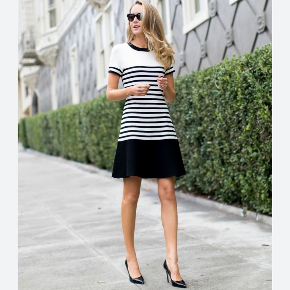 Kate Spade | Fancy to Meet You Black and Cream Striped Mini scuba knit Dress - Picture 3 of 7